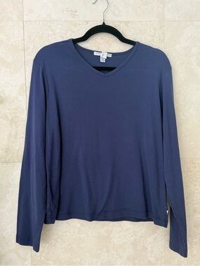 Tommy Hilfiger Navy Blue V-Neck Long Sleeve Shirt Side Slits XL